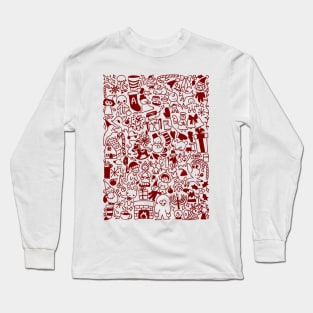 Christmas doodle (maroon) Long Sleeve T-Shirt